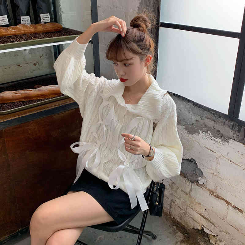 Korean style knitted Sweater Women Outwear autumn and Winter V Neck lace patchwork sweater cardigans womens coat (C9329) 210423