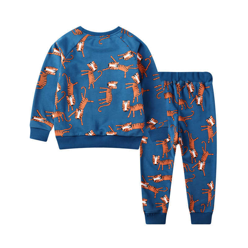 Jumping Meters Baby Boys Clothing Sets Autumn Winter Cartoon Tiger Printed Cotton Girls Outfit Long Sleeve Shirt Pant 210529