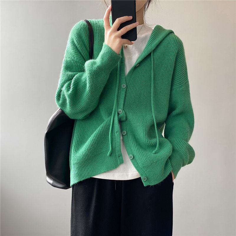 High Quality Solid Hooded All Match Loose Streetwear Women Soft Chic Warm Gentle Sweet Cardigans Sweaters 210421
