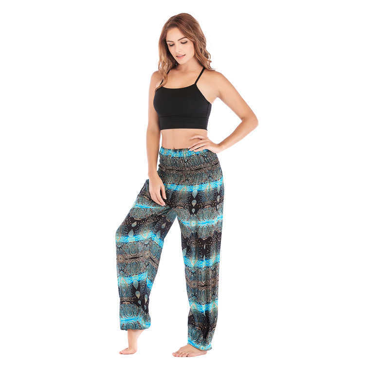 Bohemia Woman Summer Thin Section Elastici High Waist Harem Pants Thail Female Water Drop Print Loose Casual Pantalones De Mujer 210604