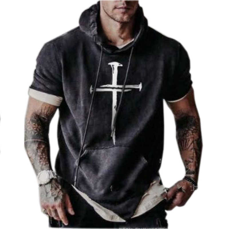 Summer T-Shirt Men Oversized Hoodie Short Sleeve Jesus Christian Cross Printing T Shirts Arrival Fashion Casual Tops 210629