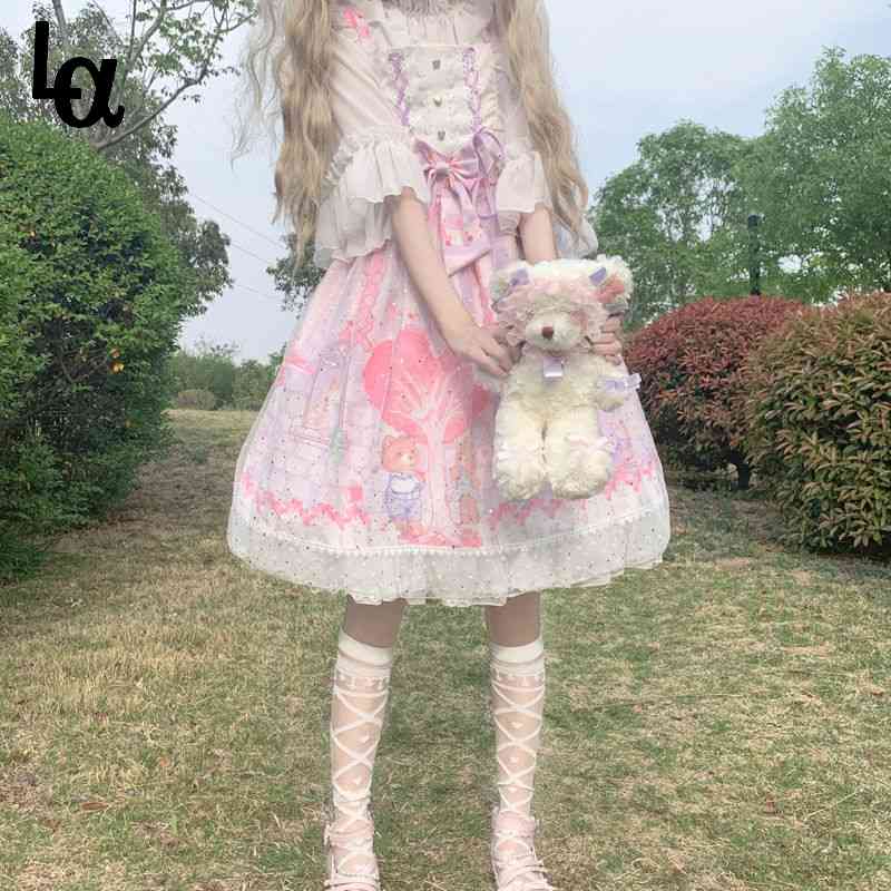 Japanese Style Victorian Sweet Lolita Dress Daily Summer Kawaii Cartoon Print Sleeveless Sling Cosplay Costume 210519, Purple sling dress
Japanese Style Victorian Sweet Lolita Dress Daily Summer Kawaii Cartoon Print Sleeveless Sling Cosplay Costume 210519, Purple sling dress