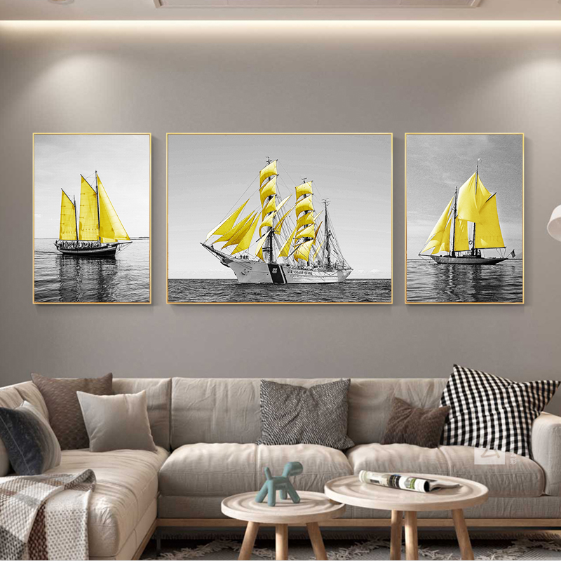 Canvas Painting Gold Boat Whale Pictures For Home Landscape Posters And Prints Wall Art For Living Room Decoration NO FRAME