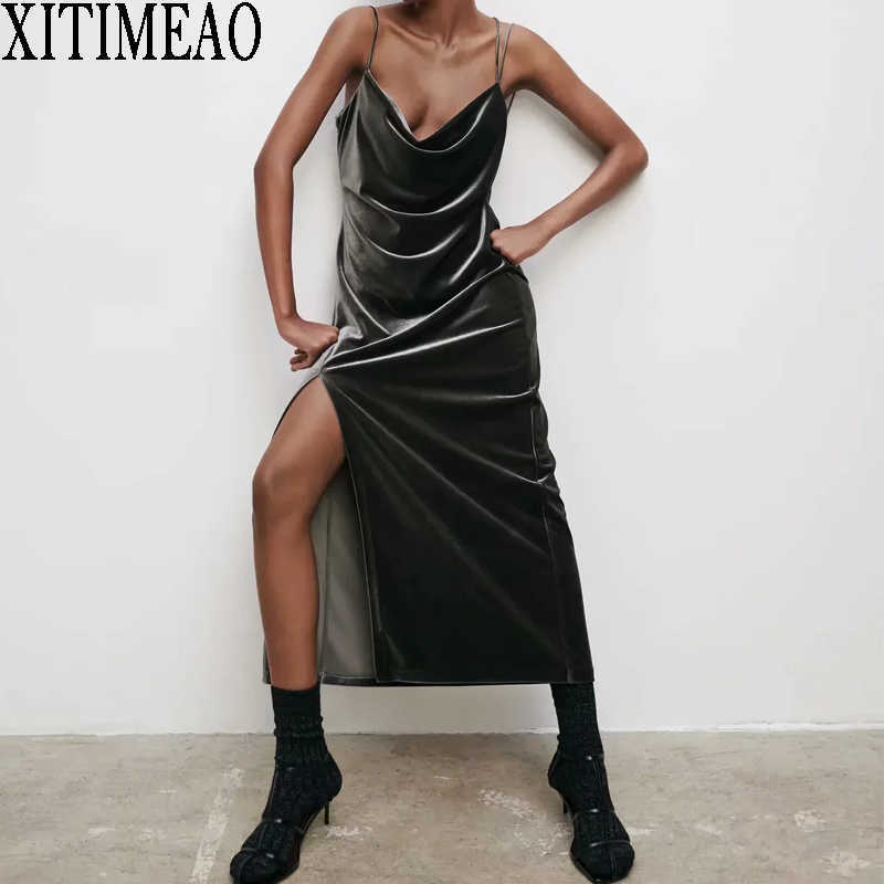 ZA Women Sexy Suspenders Low Chest Open Back Side V Neck Long Dress Velvet Suspender Skirt XITIMEAO 210604, Black
ZA Women Sexy Suspenders Low Chest Open Back Side V Neck Long Dress Velvet Suspender Skirt XITIMEAO 210604, Black