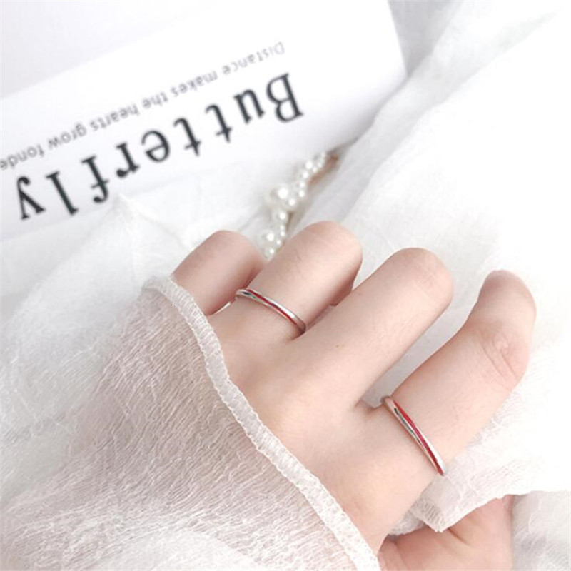 New Fashion Original Epoxy Red Line 925 Sterling Silver Jewelry Popular Simple Personality Opening Couple Rings Sr613