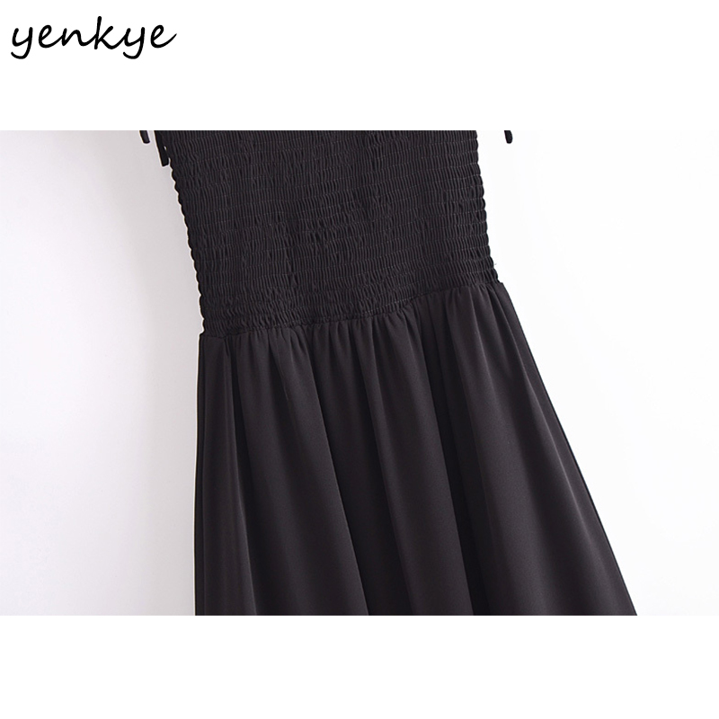 YENKYE Sexy Spaghetti Strap Black Party Dress Women Summer Chiffon Dress Female Night Out Vestido 210515