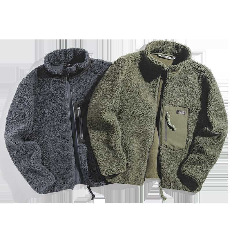 Maden Polar Fleece Men's Jacket Fall Winter Mountain Tooling Mix and Match Wind Pure Color Wild Outdoor Casual Jackets Casual 210820