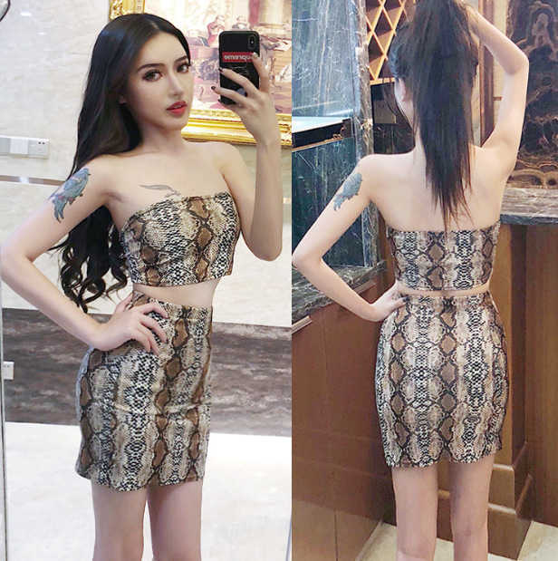 Summer Top Strapless Sexy Korea Women Mini Tank Vest Party Leopard Dress Elegant Dresses Snakeskin Pattern Vintage M9L 210603