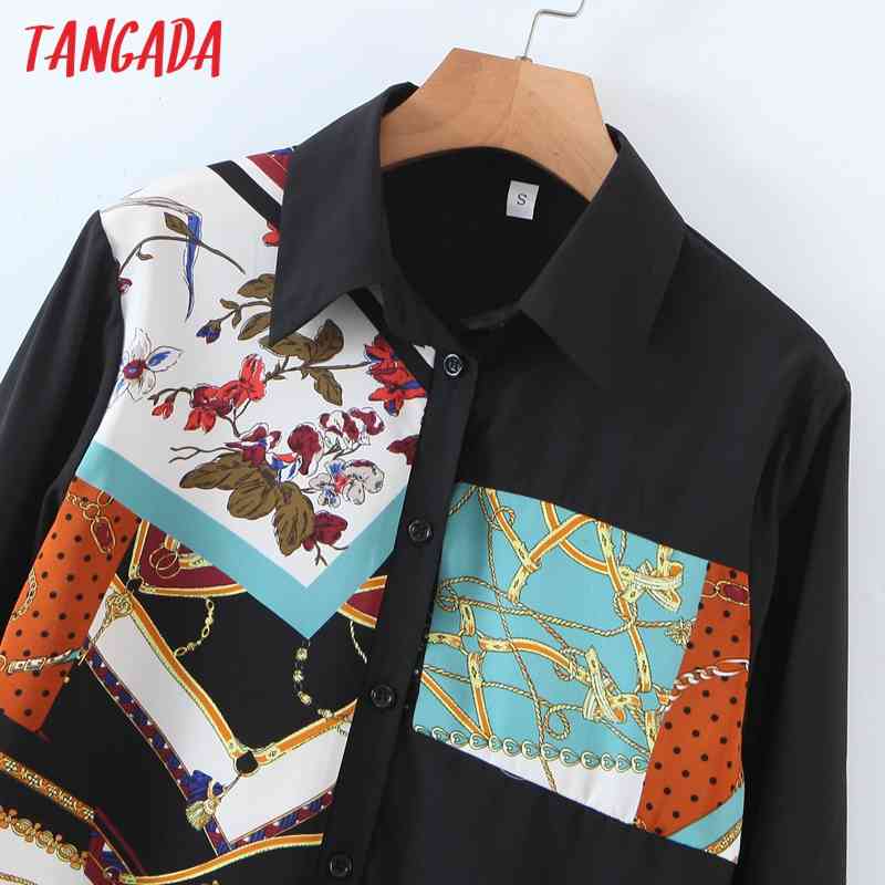 Women Vintage Print Chiffon Long Sleeve Spring Chic Female Casual Loose Shirt QW93 210416