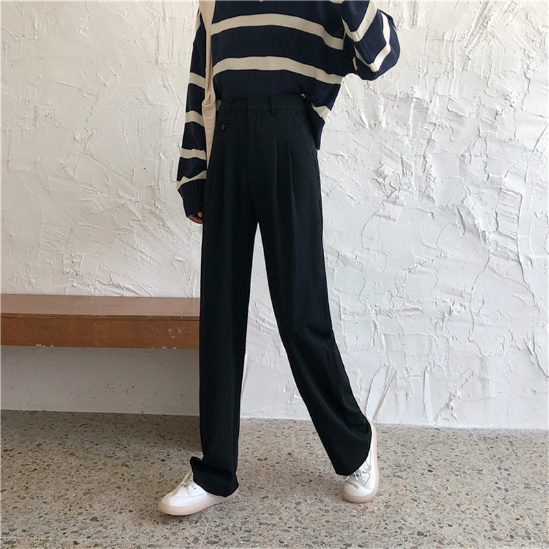 Large Size Full Length High Waist Slim Versatile Straight Korean Spring Retro Solid All Match Slender Pants 210421