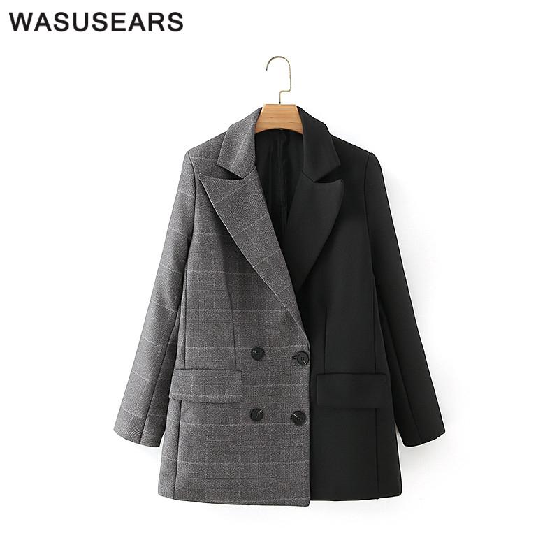 Autumn Women Jacket Double Breasted Blazer Casual Long Sleeve Patchwork With Pockets Streetwear Ropa De Mujer Women' Suits & Blazers, Black
Autumn Women Jacket Double Breasted Blazer Casual Long Sleeve Patchwork With Pockets Streetwear Ropa De Mujer Women' Suits & Blazers, Black