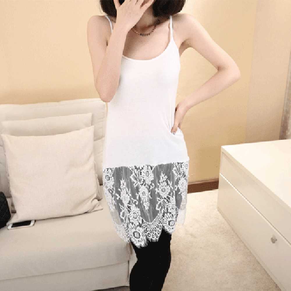 Women Ladies Sexy Camisole Lace Top Casual Undershirt Extender Long Tank Vest Cotton Black White M-4XL Vintage 904-730 210625