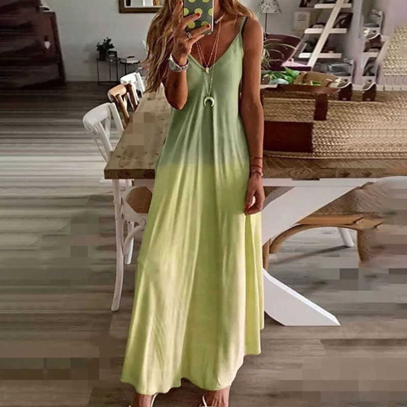 Summer Women Elegant Casual Maxi Dress Female Stylish Long Party Gown Robes Loose Fit Spaghetti Strap Dress 210716