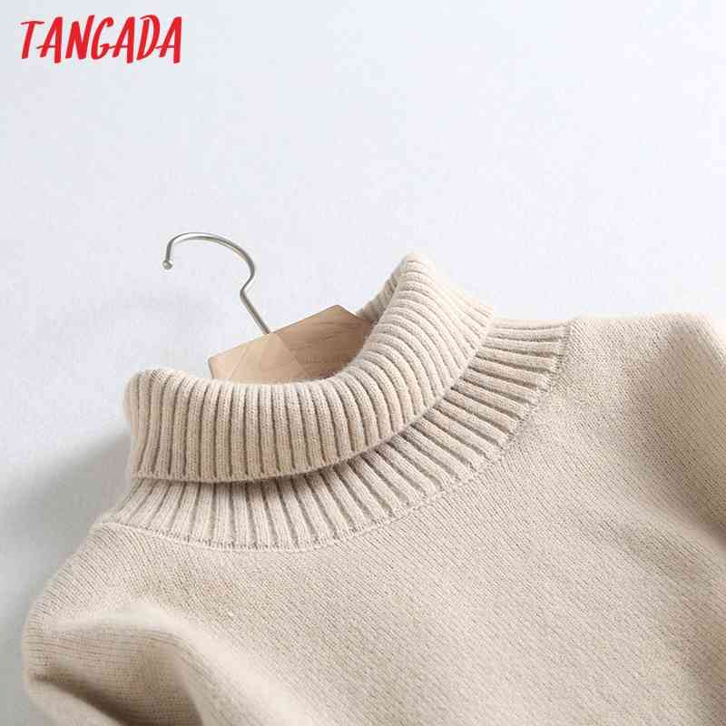 Women Office Lady Turtleneck Knitted Sweater Jumper Female Elegant Oversize Pullovers Chic Tops BC14 210416