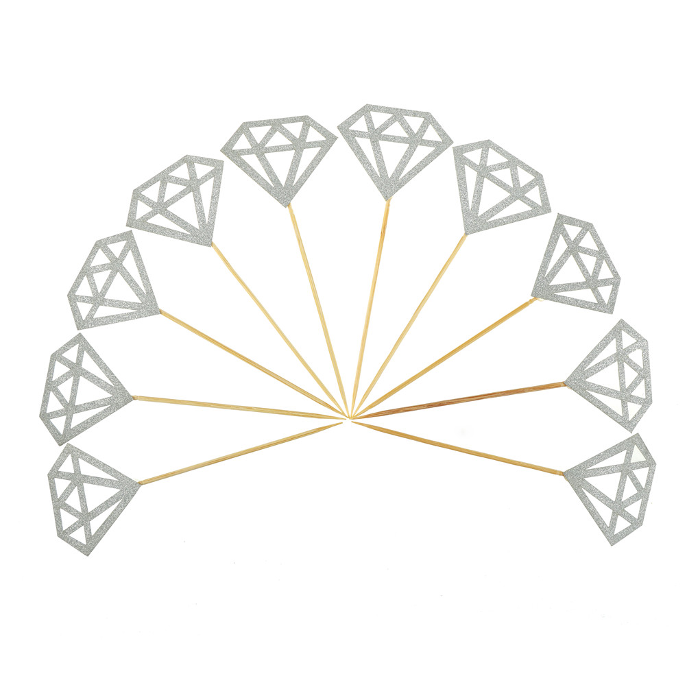 2021 10Pc/bag Wedding Cake Topper Decor Gold Glitter Diamond Crown Cupcake Toppers Wedding Ceremony Birthday Party Supplie