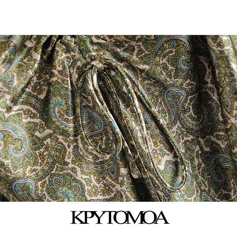 Women Chic Fashion With Bow Paisley Print Cozy Mini Dress V Neck Adjustable Straps Female Dresses Mujer 210420