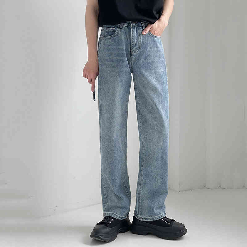 IEFB Straight Blue Jeans Men's Korean Denim Pants Casual Versatile Trend Loose Streetwear Vintage Trousers 9Y7567 210524