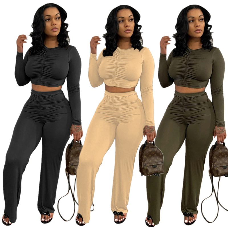 Free Ship 2021 Women Fashion Pleated Two Piece Pants Casual Long Sleeve Crop Top and Bottom Set Lady Soild Outfits, Black
Free Ship 2021 Women Fashion Pleated Two Piece Pants Casual Long Sleeve Crop Top and Bottom Set Lady Soild Outfits, Black