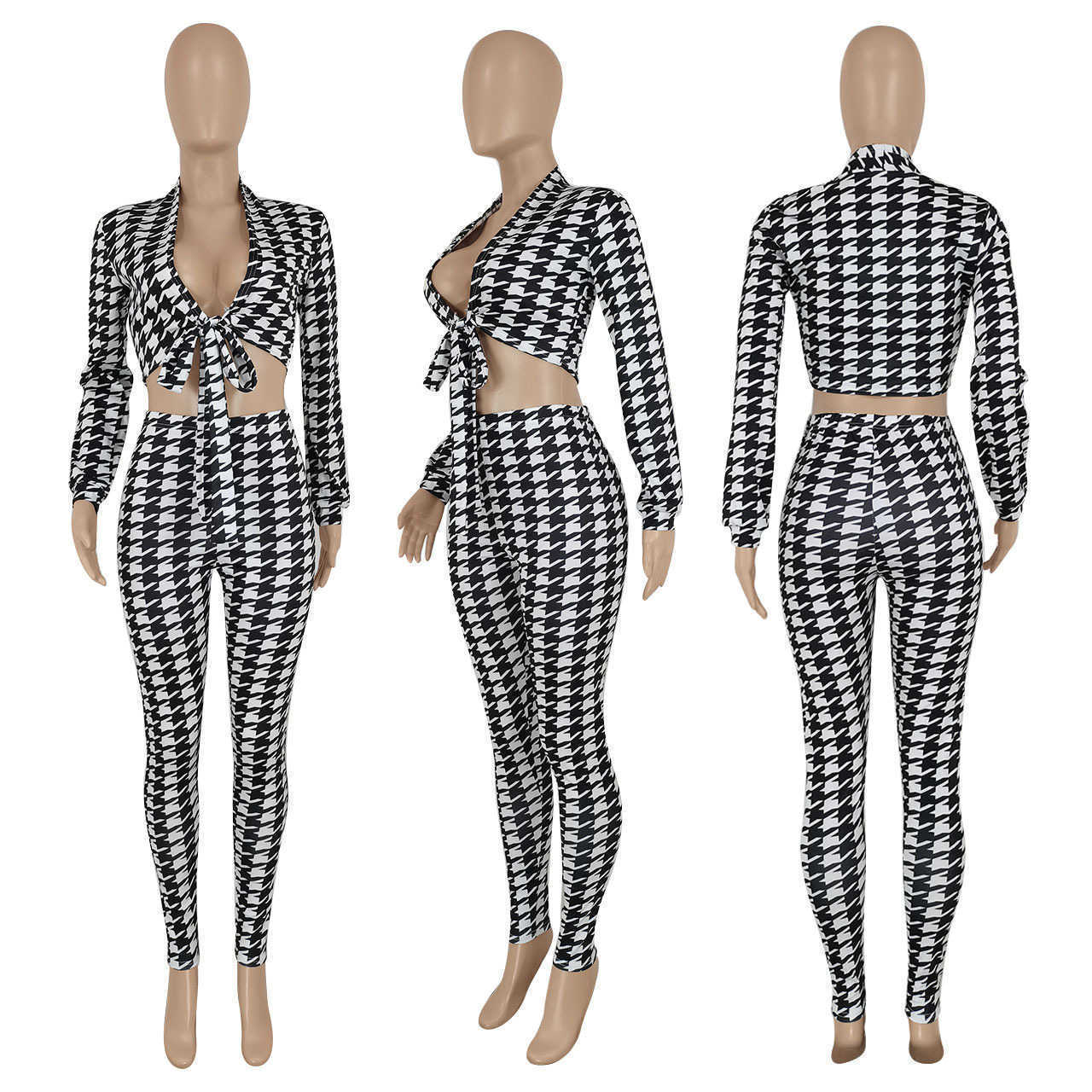 Women's Two Piece Pants Designers Women Clothes 2023 style temperament slim fit thousand bird check print two-piece women's suit Fashion