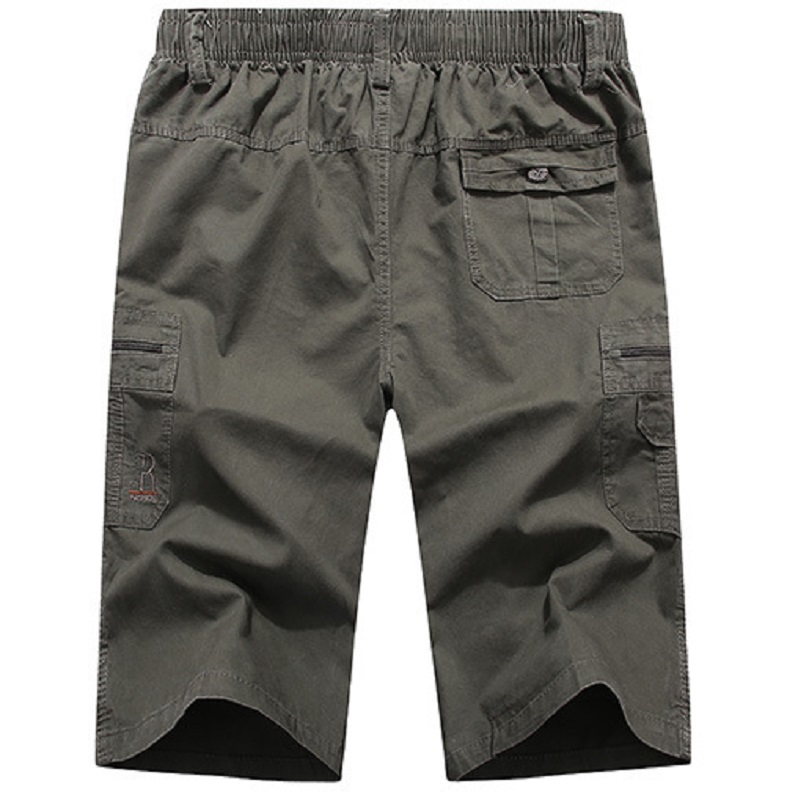 Long Shorts Men Cargo Secure Pocket Zipper Bermuda Male Knee Length Elastic Waist Loose Cotton Summer Mens Breeches 3/4 Pant Men 210518