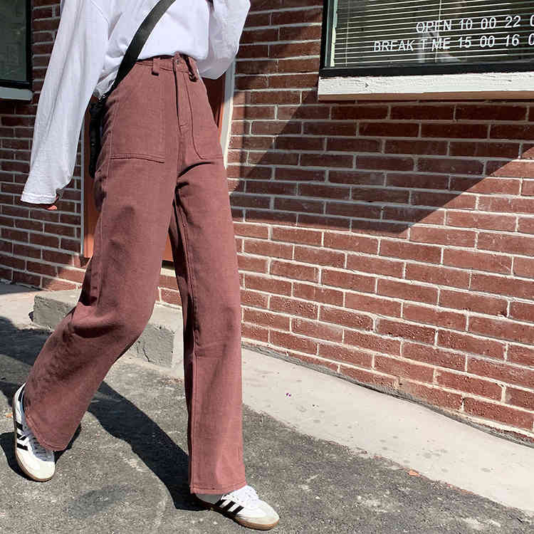 4Color SML spring autumn korean style loose women denim Pants Casual high waist Wide leg long denim jeans pants (F9013) 210423