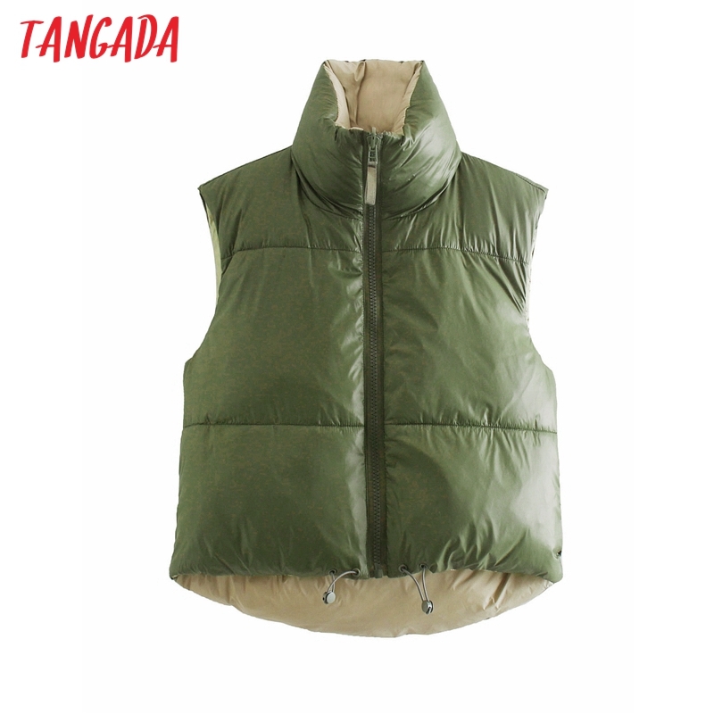 Women Double Side Wear Sleeveless Waistcoat Parkas Thick Zipper Pockets Female Warm Elegant QJ134 210416