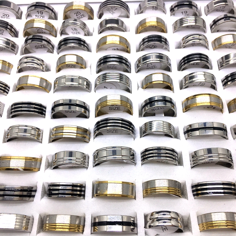 Wholesale 50pcs Mens Womens Band Rings Mixed Styles Striped Pattern Stainless Steel Ring Fashion Jewelry Party Gifts Silver Gold Black Multicolor
Wholesale 50pcs Mens Womens Band Rings Mixed Styles Striped Pattern Stainless Steel Ring Fashion Jewelry Party Gifts Silver Gold Black Multicolor