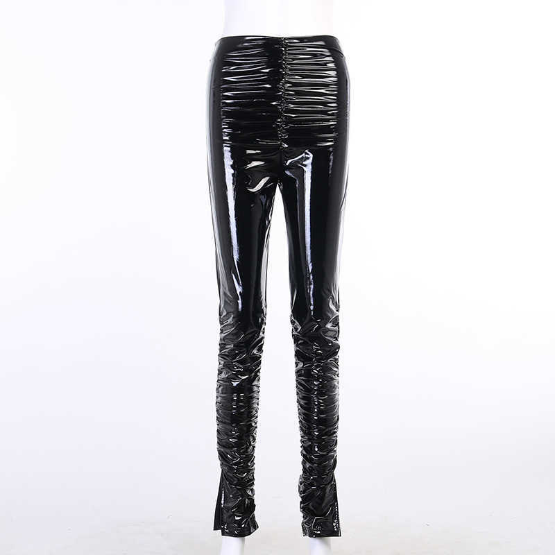 Colysmo Black Leather Pants Bodycon Ruffles Zipper Split High Waist y2k Trousers Party Wear Fall Clothes for Women Fashion 210527