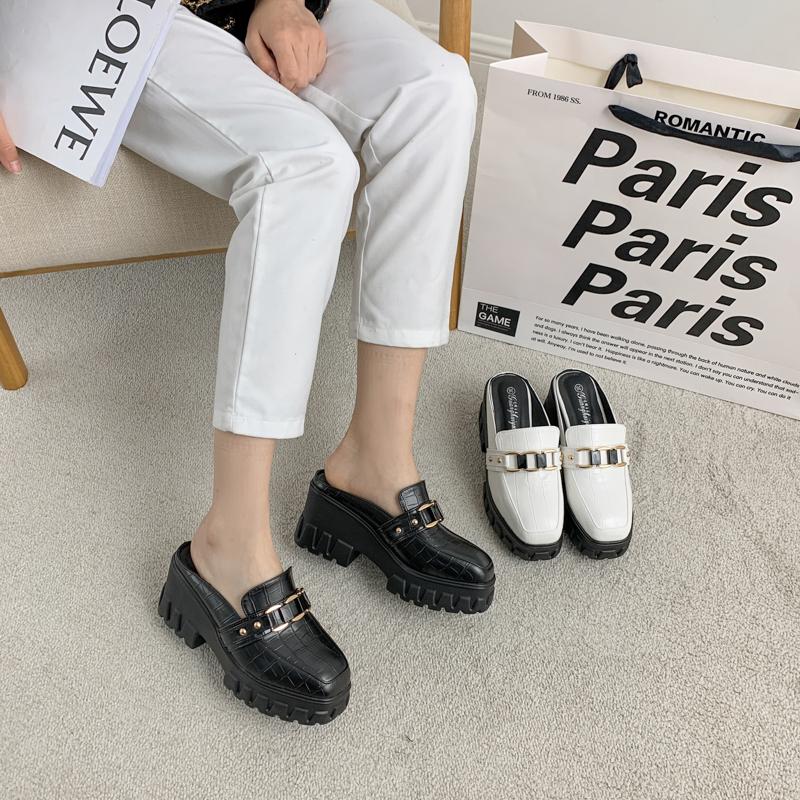Slippers Metal Decoration Wedges Mules Woman Platform Slip On Square Toe Pump Heighten Shoes Punk Sandalias Mujer Black White, 8888-13 white
Slippers Metal Decoration Wedges Mules Woman Platform Slip On Square Toe Pump Heighten Shoes Punk Sandalias Mujer Black White, 8888-13 white