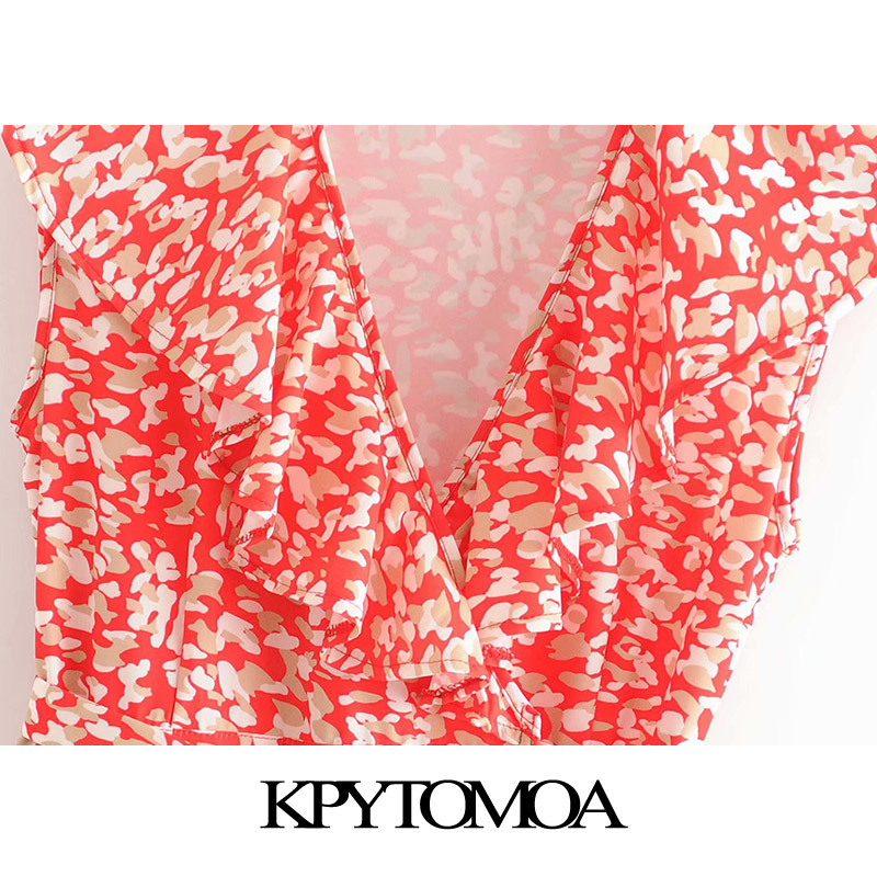 Women Chic Fashion Floral Print Ruffled Mini Dress Sleeveless With Belt Female Dresses Vestidos Mujer 210420