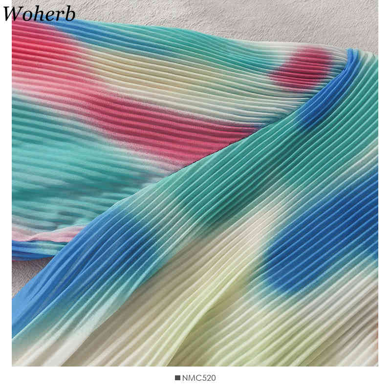 Long Puff Sleeve Korean Shirts Rainbow Tie Dye Pleated Blouse Summer Vintage Harajuku Blouses Women Tops Elegant Blusas 210519
