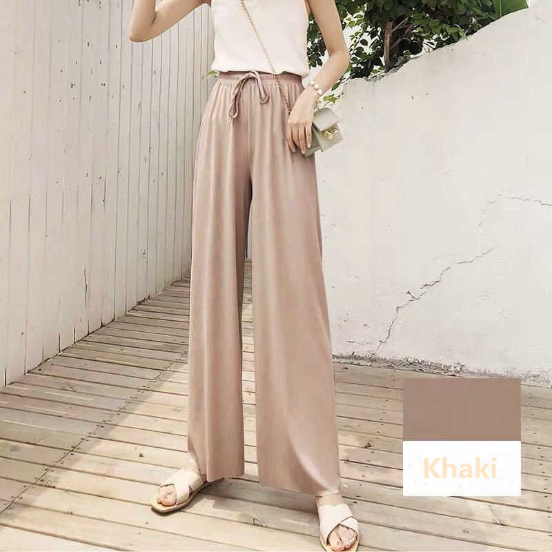 Fashion Wide Leg Pants Women Summer Autumn Casual Solid High Elastic Waist Long Loose Trouser Drawstring Femme Pant Elegant 210526