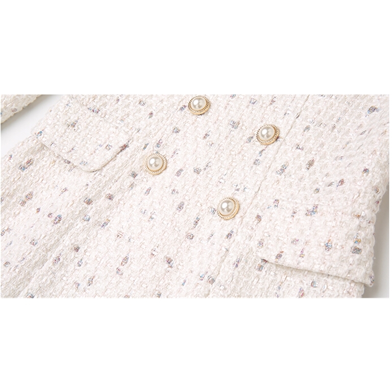 Vintage Tweed Woolen Winter Dresses Women Long Sleeve White Double-Breasted Fashion Clothes Vestidos 210520