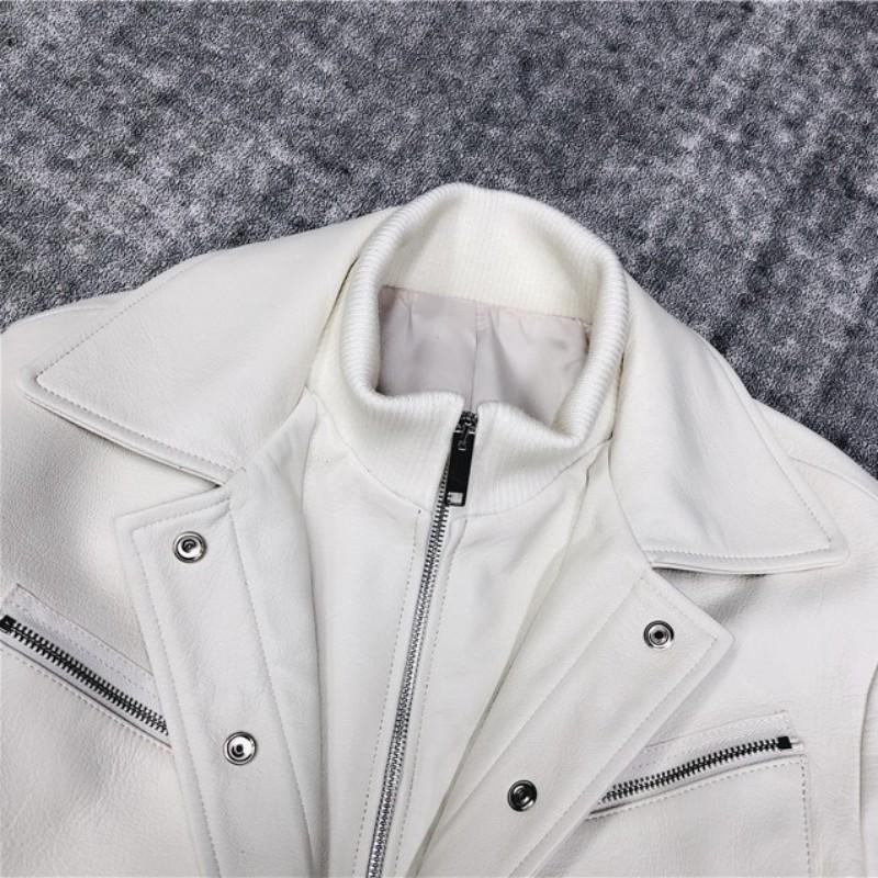 Elegant Genuine Designer Leather Jacket Women Office Lady Slim Sheepskin Coat Autumn Streetwear Pockets White Short Outerwear Women's & Faux