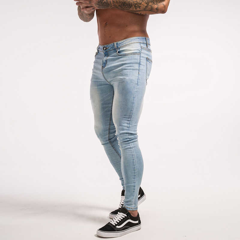 Gingtto Blue Jeans Slim Fit Super Skinny Jeans For Men Street Wear Hio Hop Ankle Tight Cut Closely To Body Big Size Stretch zm05 S913