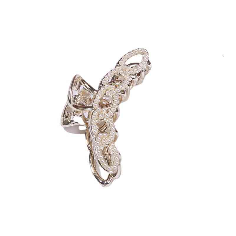 Hair Accessories Jewelry Chain Catch Clip Female Xia Pearl Metal Korean Temperament Back of Head Net Red Large Shark