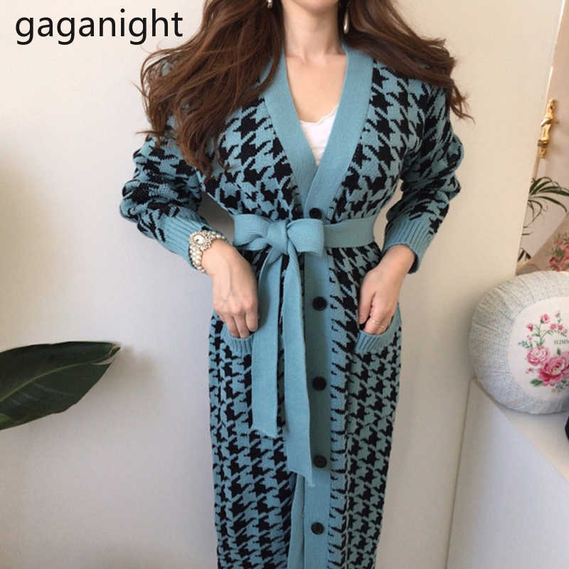 Vintage Fashion Women Knitted Long Cardigan Single Breasted Chic Korean Sash Outwear Kardigan Sweater Autumn Winter 210601