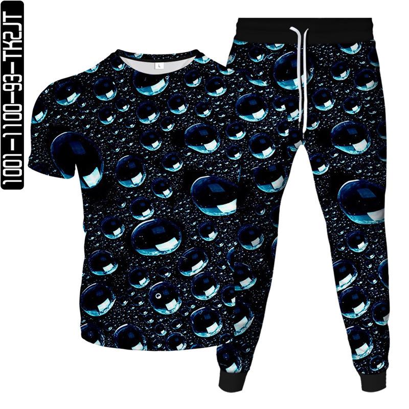 Men's Tracksuits Suit 2021 Printed Water Drop T-shirt Men And Women Casual 3D Fashion Short-sleeved Trousers Two-piece