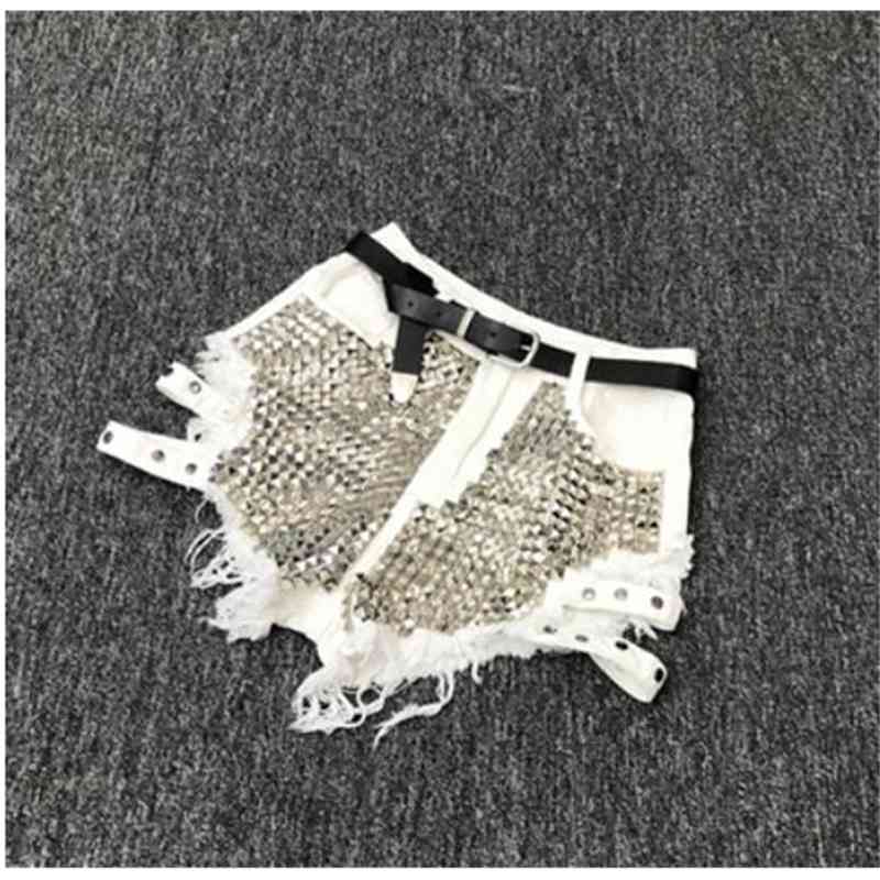 Rivet denim shorts summer spring women high waist loose tassel jeans shorts 210611