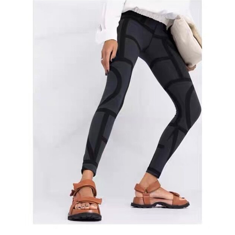 Women High Stretch Leggings Geometric Stripe Ladies Fashion Legging Slim Pants 211215