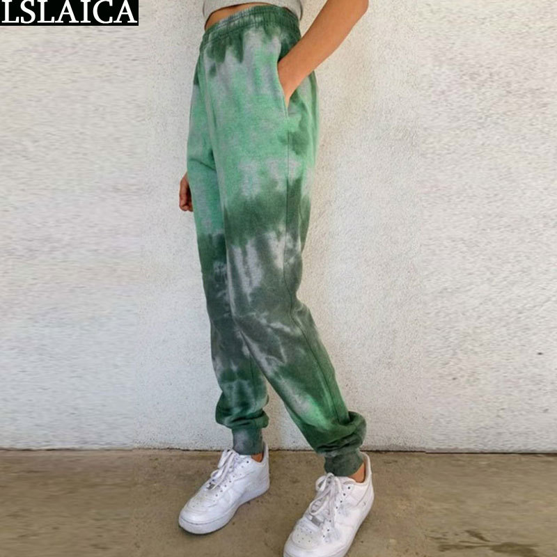 Casual Sweat Pants Women Mid Waist Loose Plus Size Sweatpants Tie Dye Womens Long Trousers Fashion Sportswear Mujer Pantalones 210520