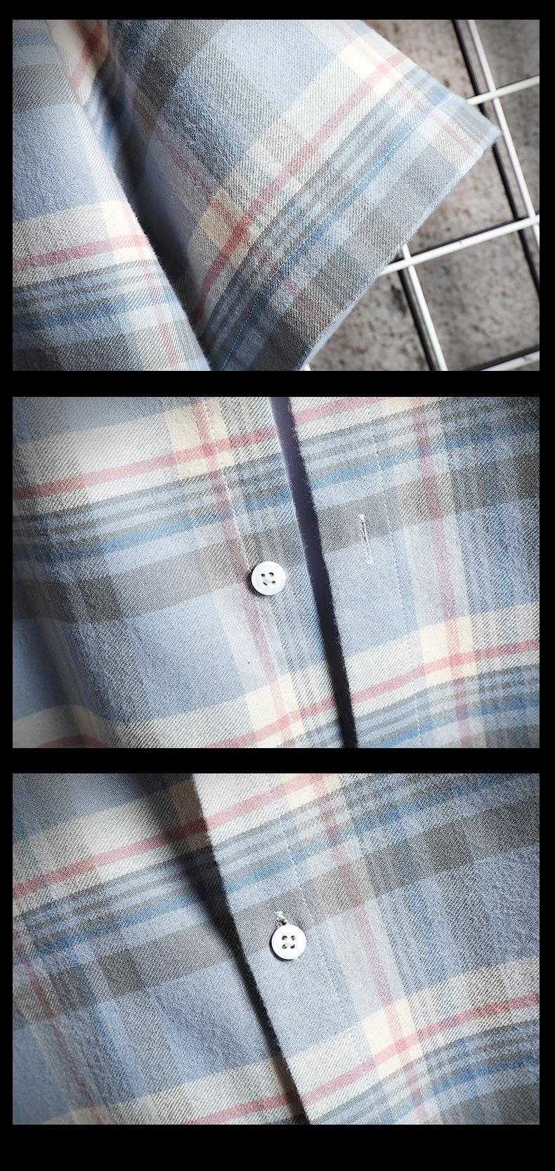 Harajuku Fashion Mens Plaid Shirts Short Sleeve Cotton Striped Male Streetwear Summer Tops Dress Chemise Homme Plus Size Men's Casual