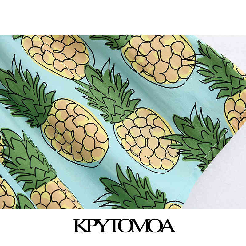 Women Chic Fashion Pineapple Print Shorts High Elastic Waist Patch Pockets Female Short Pants Pantalones 210420