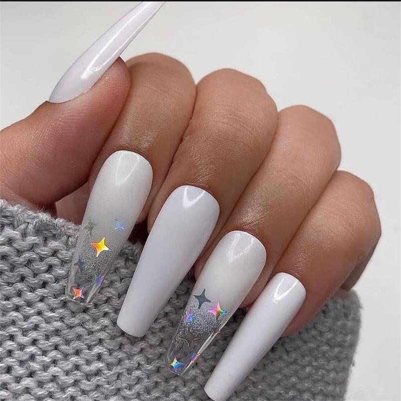 False Nails 24pcs Rhinestone Ballerina Artificial Coffin Fake Full Cover Nail Art Tips With Glue Acrylic Accessory