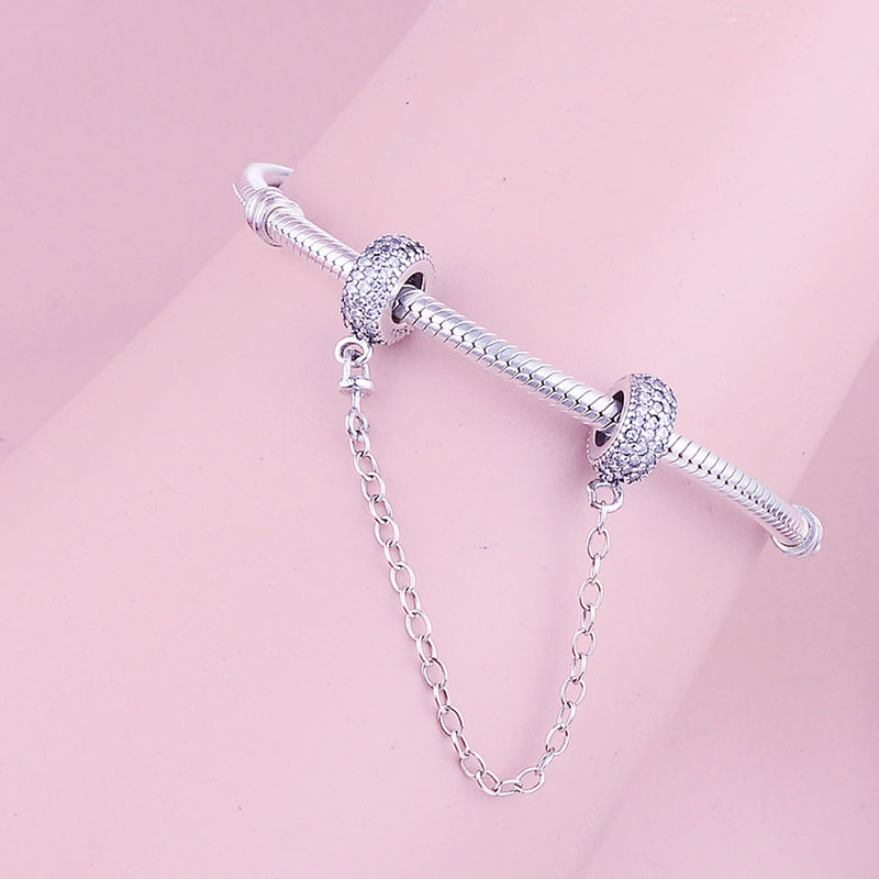 Fit Original Brand Charm Bracelet Real 925 Sterling Silver Ice Zirconia Reflexion Crystal Safety Chain Making Bead DIY Berloque