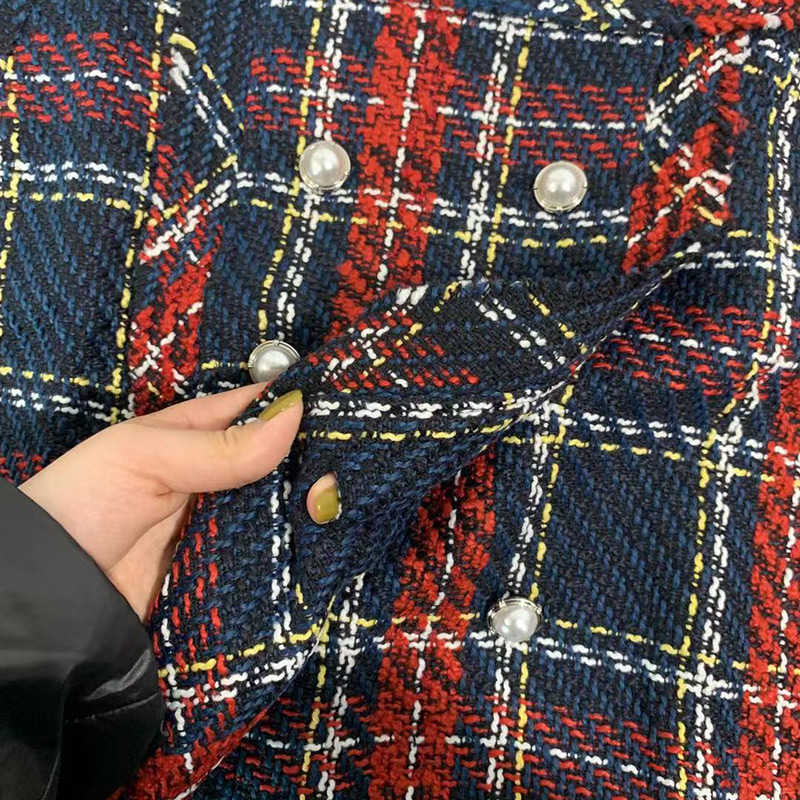 Vintage Faux Pearl Fringe Tweed Plaid Mini Skirt Women Fashion A Line Back Zipper Tassel Ladies Skirts Casual Faldas Mujer 210621