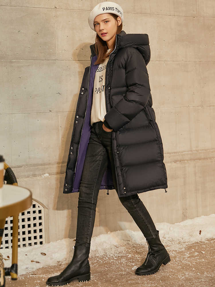 Minimalism Winter High-tech Non-static Women's Down Jacket Fashion Thick Hooded 90%White Duck Coat Female 12040917 210527