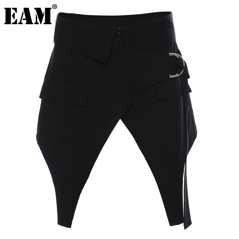 [EAM] High Waist Black Irregular Slit Slim Sashes Mini Half-body Skirt Women Fashion Spring Autumn 1DD7362 210512