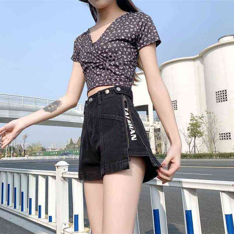 Retro Harajuku Denim Shorts Women's Summer Loose Wide Legs Fashion Thin Jeans Ladies Straight High Waist Pants Streetwear 211129