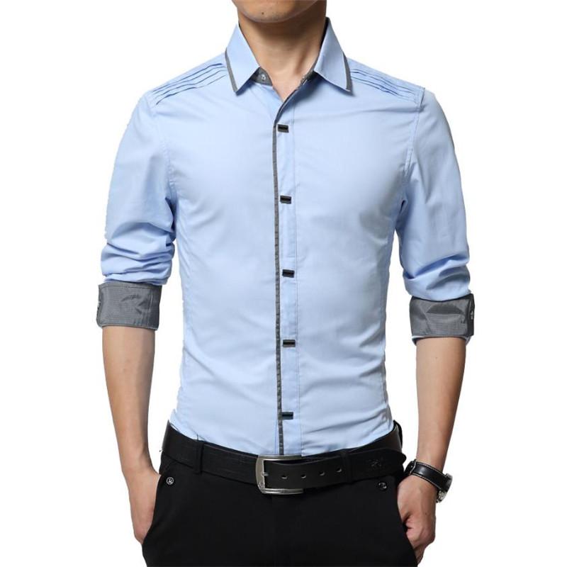Spring Autumn Cotton Dress Shirts High Quality Mens Casual Men Slim Fit Social Plus Size Men's